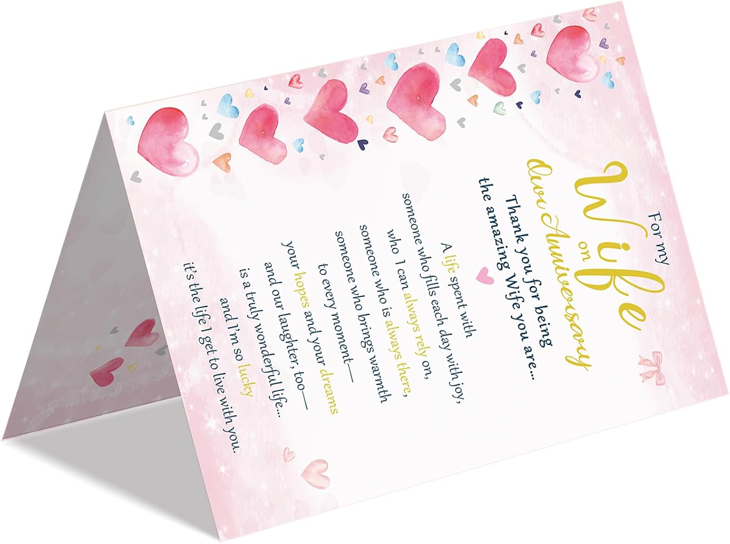 Beixian Anniversary Cards for Wife | Happy Wedding Anniversary Card Gift for Wife from Husband 8x5.3 Inches, Double Sided, with Matching Pink Envelope