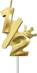 Number 1/2 Birthday Candle Half Years Old Six Monthes Happy Cake Topper Decorations 3D Crown (Crown-1/2, Gold)