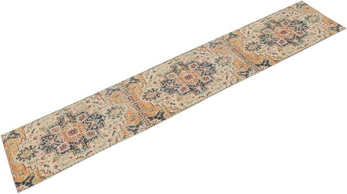 Bohemia Orange Table Runner, Rustic Farmhouse Vintage Geometric Floral Print Table Cover for Home Kitchen Dining Table Party Decor, 13x36inch