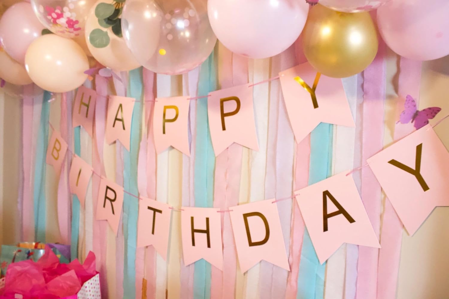 Happy Birthday Banner Pink Birthday Signs Party Supplies Garland Decorations Nursery Hanging Decor (Soft Pink)
