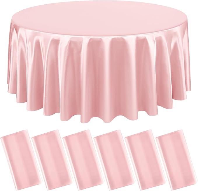 6 Packs Satin Tablecloth 120 Inch Rose Gold Round Table Cloth Silk Tablecloth Smooth Fabric Overlay Satin Table Cover Decoration for Wedding Party Banquet Events