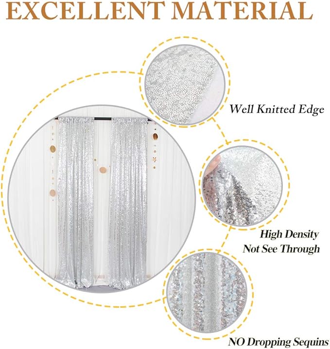 ShinyBeauty Silver Sequin Curtain Backdrop 2 Panels 4FTx8FT Photo Curtain Backdrop Curtain Panels 96 Inches Long -190522E