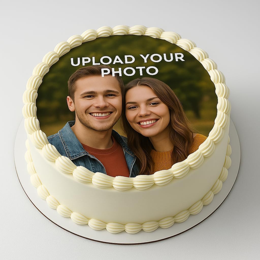 CUSTOM EDIBLE PHOTO CAKE TOPPER: Make Your Celebration Truly One-Of-A-Kind! Upload Your Photo, Personalized Topper. MADE IN A BAKERY 5", 6", 7", 8", or 9" round. Add a Burn-Away too!