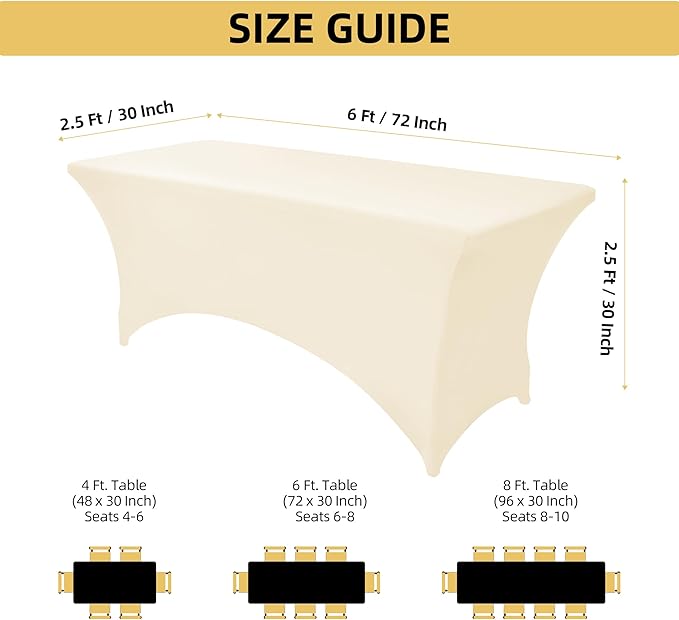 2-Pack 6ft Spandex Table Covers for Rectangle Standard Folding Tables - Wrinkle Resistant Stretch Tablecloths - Ultimate Fitted Table Protector for Parties, Trade Shows, Banquet