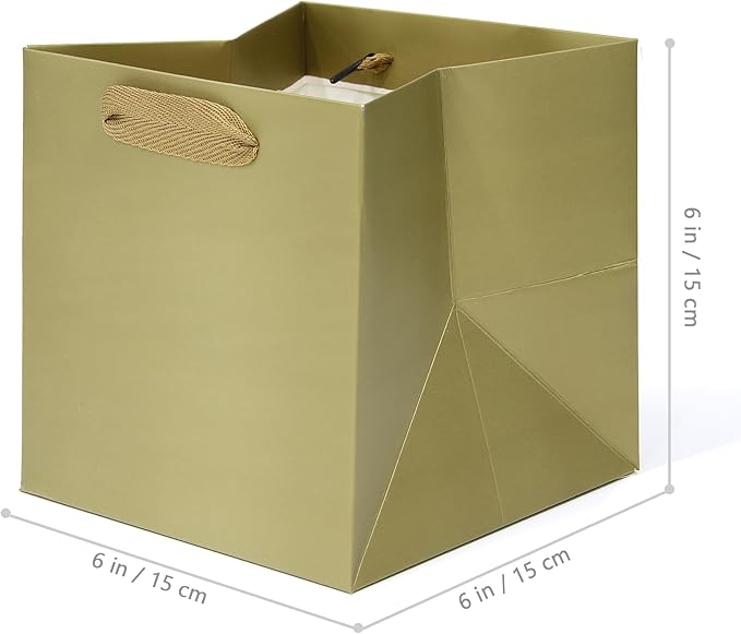 Gold Paper Gift Bag Small Square Bottom Paper Bags with Handles(Gold, 6 x 6 x 6 in, 10 CT)