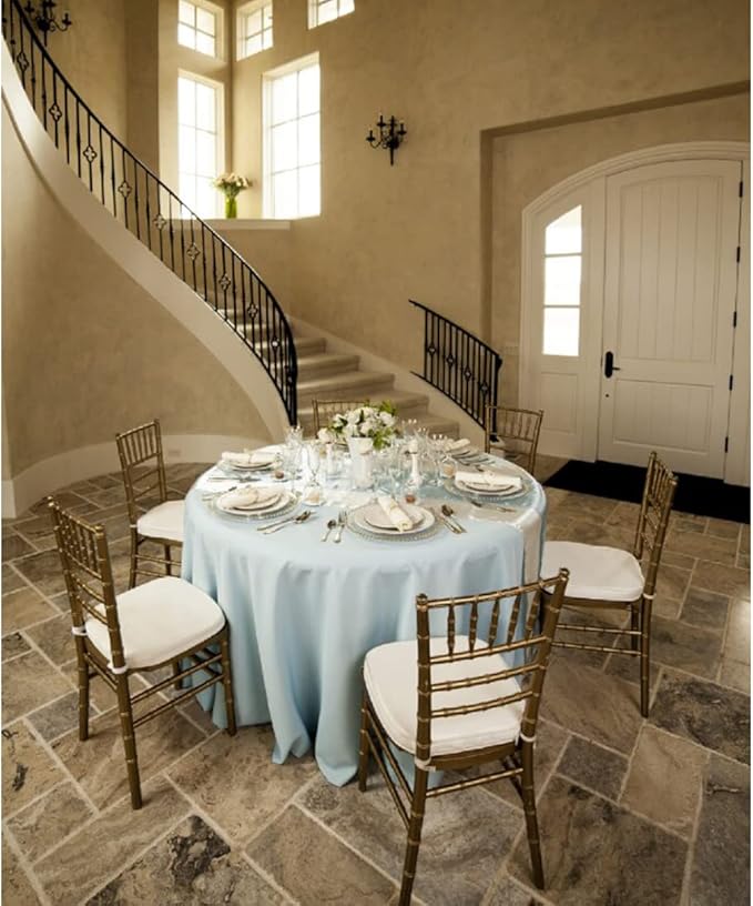 LTC LINENS 10 Pack 108 Inch Round Tablecloths Baby Blue - Bulk for 48 Inch Round Table Floor Length - Wrinkle Resistant Polyester Fabric Cloth for Wedding, Baby Shower