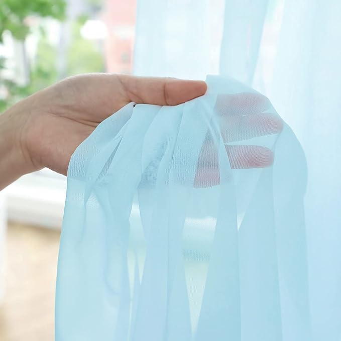 Window Lake Blue Sheer Curtains 48 Inches Width 63 Inches Long 2 Panels Sheer Curtain Clear Curtains Basic Rod Pocket Panel for Home Living Room Bedroom Kids Room Yard Patio Parlor Sliding