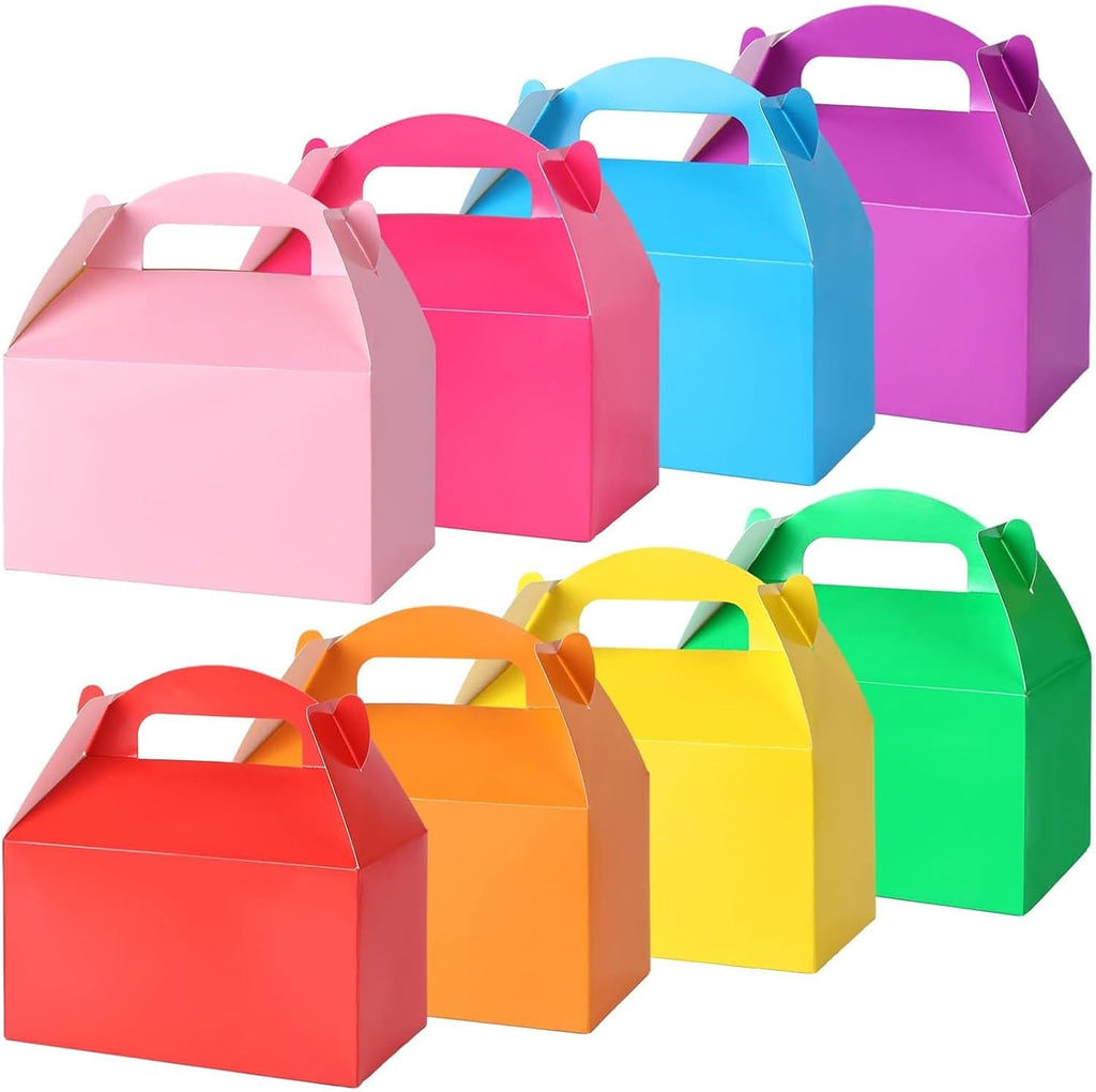 VGOODALL 16PCS Gable Treat Boxes Goodie Bags, 6.1 × 3.5 × 3.3 inch Colorful Paper Gift Boxes for Kids Snacks, Candy, Toys, Birthday Party, Wedding