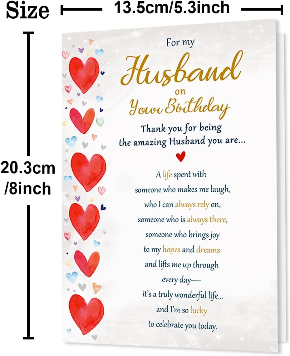 Beixian Funny Birthday Card Gifts for Husband from Wife | Happy Birthday Decorations for Men, 8x5.3 Inches, Double, Sided