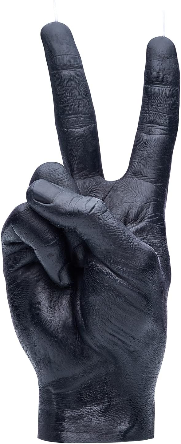 Hand Gesture Candle Peace Sign - Big Real Hand Size 6.7 x 4.3 x 2.4 inches - Handmade Winner Statue - Birthday, Office, Housewarming Gift (Black)