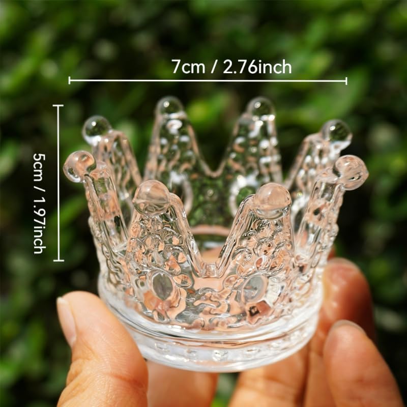 Crystal Crown Glass Candlestick, Multi-Use Glass Holder for Aromatherapy Candles, Jewelry Storage, Beauty Blender Organizer & Table Ashtray