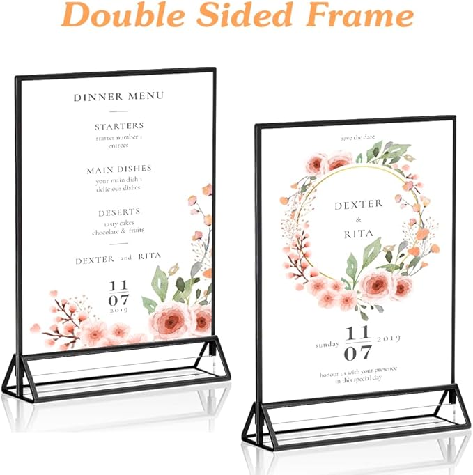 12PCS Acrylic Black Sign Holders, Wedding Table Sign Double Sided Holder, Acrylic Black Frame Sign Holders Display Stand for Wedding Table Numbers, Restaurant Sign, Menu, Photo (4" x 6")