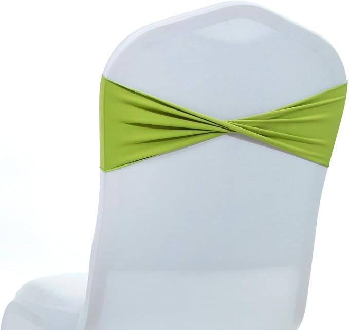 MDS Pack of 75 Spandex Chair Sashes Bows Elastic Stretch Dining Chair Bands Ties Without Slider Buckle Universal fits for Wedding Baby Shower Birthday Party Banquet Event Decoration - Apple Green