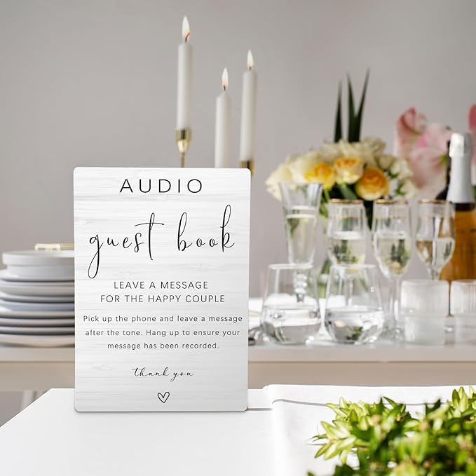 Audio Guestbook Sign, Audio Phone Guestbook Wooden Stand 8x11.2inch, Audio Guest Book Wedding Wooden Stand, Wedding Telephone Phone Audio Message Guest Book Sign, Wedding Table Decoration