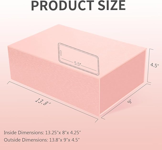Rinrda Large Pink Gift Box,13.75"x9"x4.5", Gift Boxes with Magnetic Lids for Presents Closure Gift Packing for Birthday,Christmas, Halloween,Wedding,Bridal Gifts,Mother's Day Gift Packging