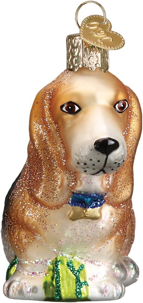 Old World Christmas Dog Collection Glass Blown Ornaments for Christmas Tree Basset Hound 1.5 x 3