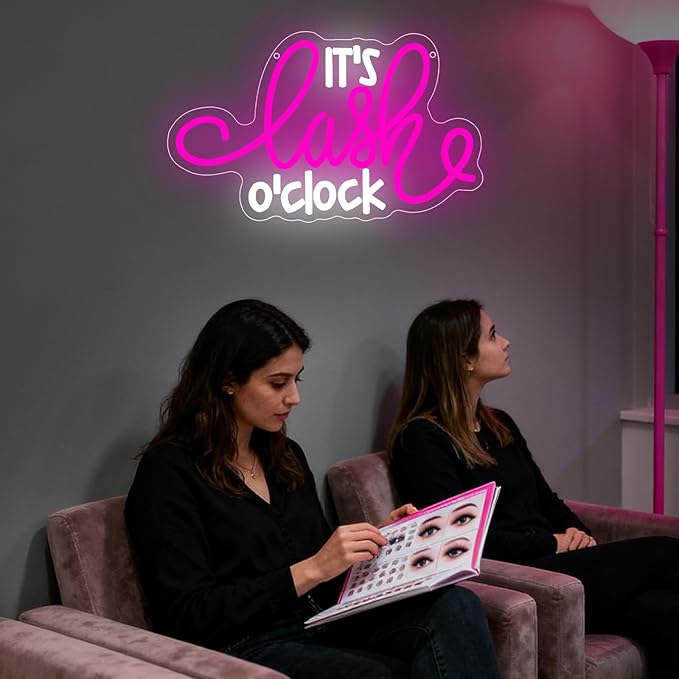 Lash Neon Sign, it's Lash O'Clock Led Neon Light Signs for Wall Decor Beauty Room Salon Nails Business Light up Sign for Lash Techs Girls Christmas Birthday Gift Dimmable USB Powered(14.2"*8.7")