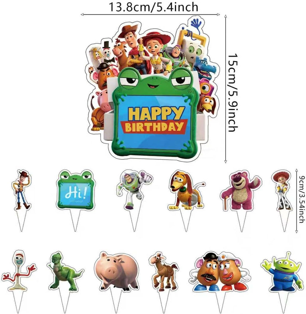 25Pcs For Toy Story Cake Decorations with 24pcs Cupcake Toppers, 1pcs Happy Birthday Cake Topper, Cartoon Themed Party Supplies, Perfect for Birthday Party Decorations