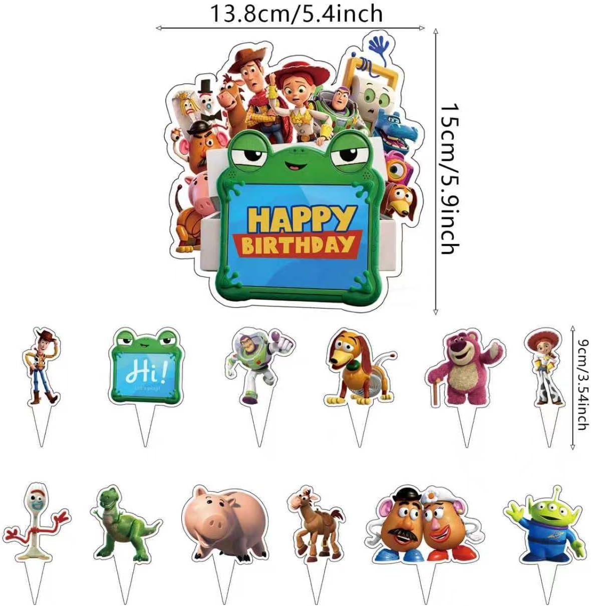 25Pcs For Toy Story Cake Decorations with 24pcs Cupcake Toppers, 1pcs Happy Birthday Cake Topper, Cartoon Themed Party Supplies, Perfect for Birthday Party Decorations
