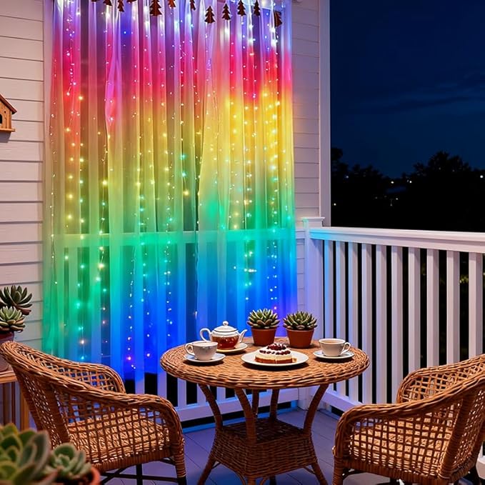 300LED Fairy Curtain Lights, 9.8x9.8Ft Warm White USB Plug in 8 Modes & Timer Christmas String Hanging Lights with Remote for Bedroom Indoor Outdoor Weddings Party Wall Decorations(rainbow)