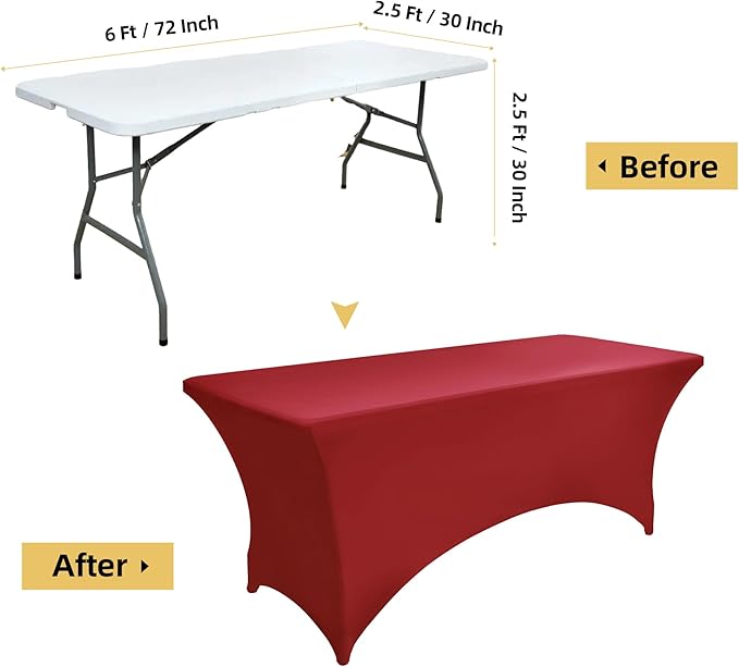 2-Pack 6ft Spandex Table Covers for Rectangle Standard Folding Tables - Wrinkle Resistant Stretch Tablecloths - Ultimate Fitted Table Protector for Parties, Trade Shows, Banquet