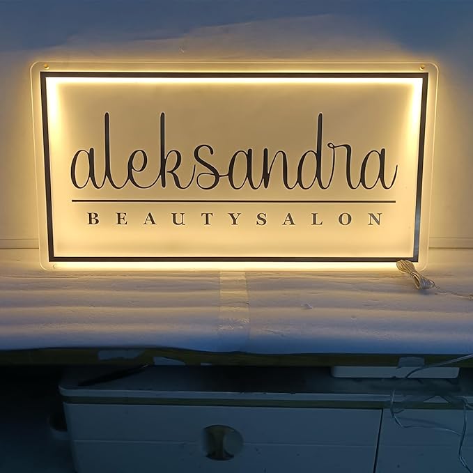 Custom LED Neon Sign for Business - Personalized Backlit Logo Sign, Floating Acrylic Metal Wall Decor for Salon, Office, Bar, Shop, Studio Illuminated Light Up Sign
