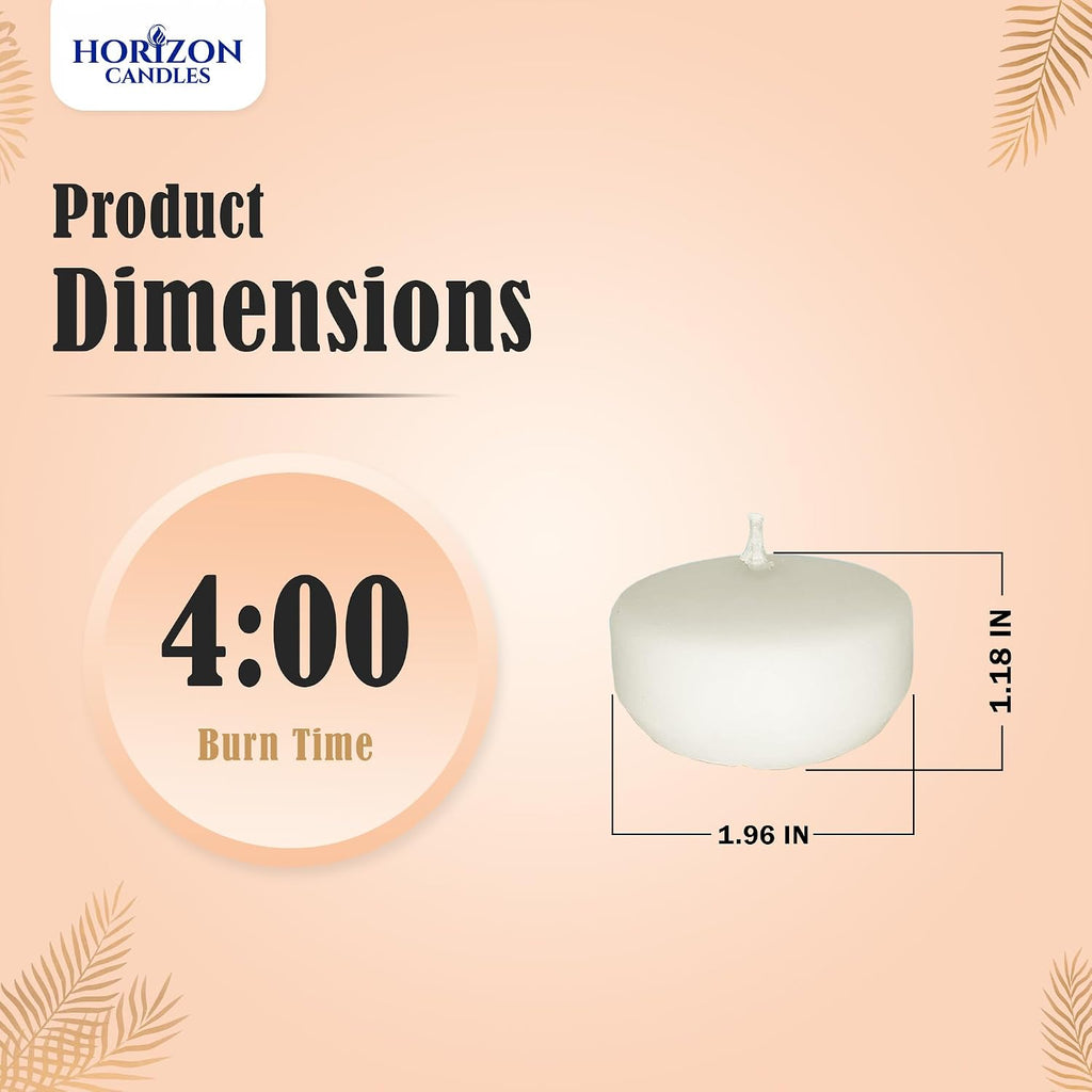Horizon Candles Unscented 2 in. Floating Candle Smokeless & Dripless 24 Pcs | Wax Floating Candle with 5 Hour Burning Time Centerpiece at Wedding, Party, Home decor, Dinner & Special Occasions Ivory