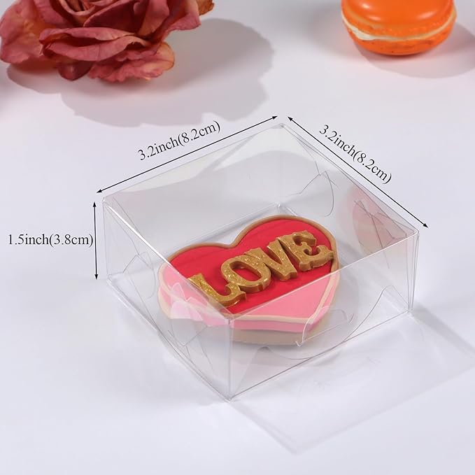 RomanticBaking 3¼"x3¼x1½50PCS Full Clear Cookie Boxes Soap Boxes Chocolate Truffle Boxes,Donut Boxes Macaron Boxes Mini Bakery Boxes Brownie Box Chocolate Covered Strawberry Boxes