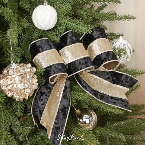 mayreel black crushed velvet ribbon wired 4 inch on a desk or shelf