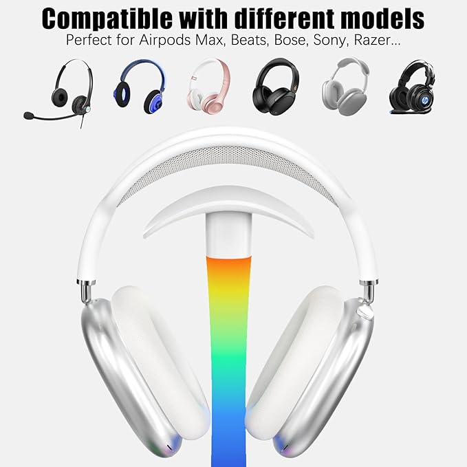 Headphone Stand with Wireless Charger,Gaming Headset Stand with RGB Light Mode,Airpod Max Stander Compatible with Airpod Pro/3/2,iPhone 16/15/14/13/12/11,Gifts for Gamers & Music Lover (White)