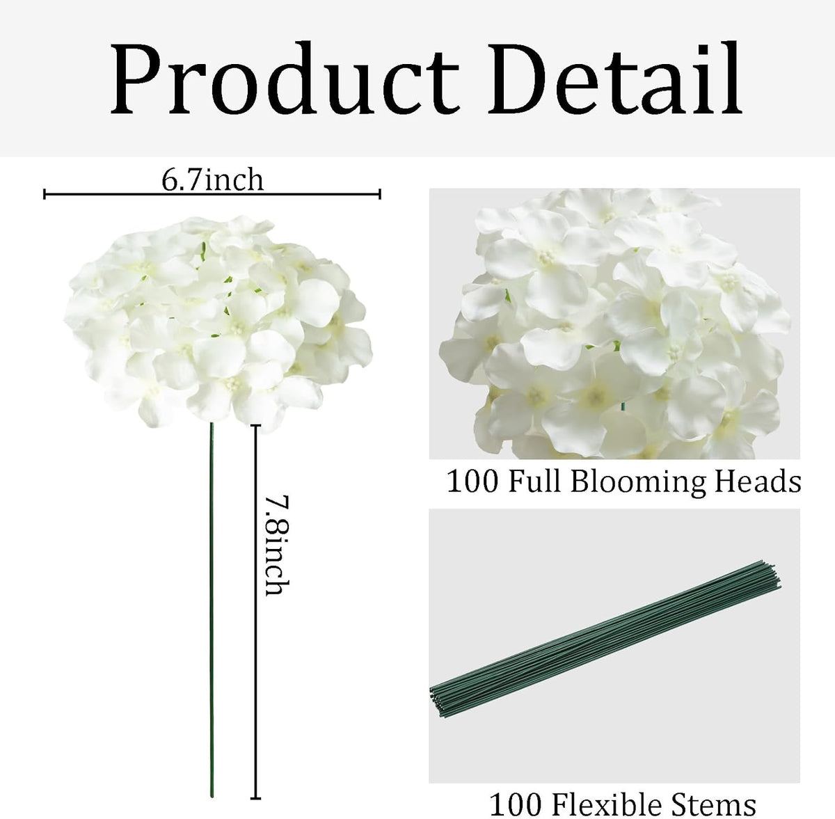 faux white hydrangea artificial flowers bulk fake flowers, close-up detail