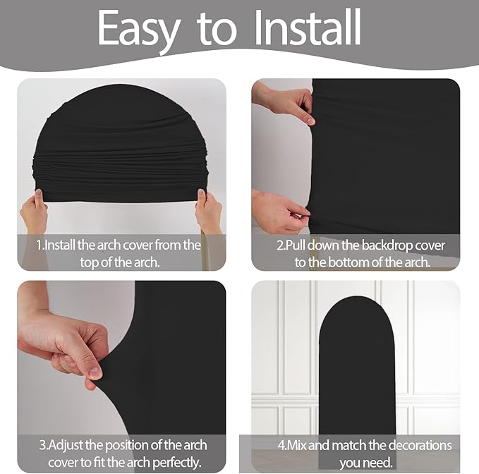 WEERRW Wedding Arch Cover Black Spandex Fitted Set of 3 Balloon Arch Stand Covers Round Top Chiara Stretchy Backdrop for Birthday Party Baby Shower Banquet Decoration (6FT, 6.6FT, 7.2FT)