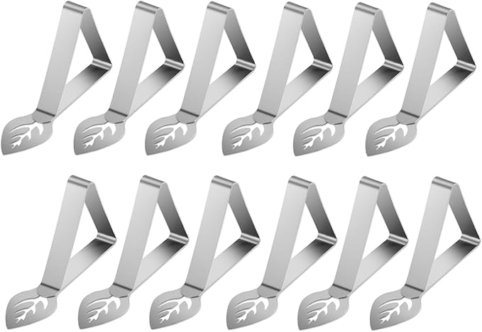 Tablecloth Clips 12 Pack, Heavy Duty Stainless Steel Picnic Table Cloth Holder Clips, Windproof Tablecloth Clips for Outdoor Tables, Perfect for Restaurant Parties, Weddings, Camping