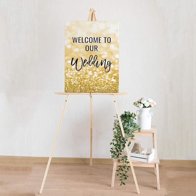 Andaz Press Extra Large Wedding Easel Board Party Sign, 12x18-inch, Glitzy Faux Gold Glitter, Welcome to Our Wedding, 1-Pack