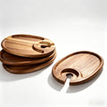 6-piece acacia wood wine appetizer plate set with, main product view