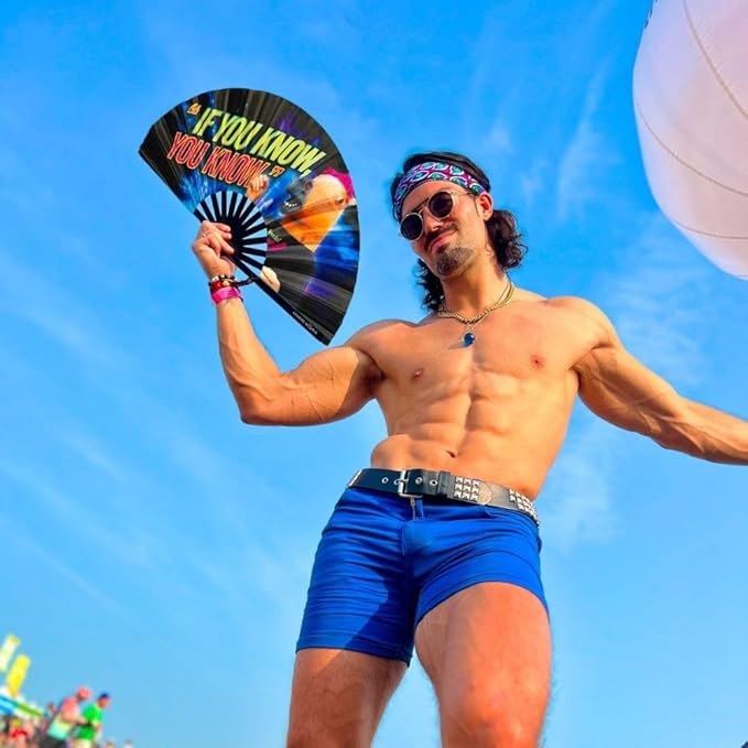 Kandies World Custom Festival Folding Hand Fan - Unique Designs, Made of Bamboo, Clacking Sound, Lightweight - Perfect Rave and Festival Accessory!