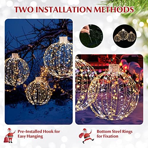 tangkula 3 pack christmas led lighted balls, metal on a desk or shelf