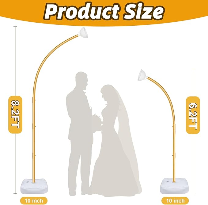 AerWo [Upgraded] Balloon Arch Kit 8.2ft+6ft, Gold Half Balloon Arch Stand with Base, Free Bending Top Curve Balloon Arch Frame Stand for Floor Birthday Wedding Halloween Decorations