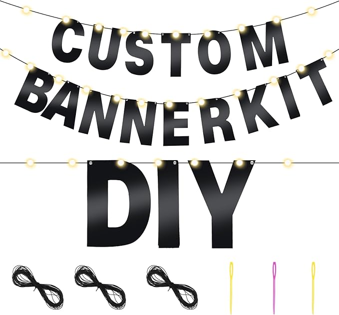 TaoBary 112 Pcs DIY Letter Kit Glitter Customizable Banner Letters Include 107 Letters and Numbers 3 Rope and 2 Needles for Birthday Halloween Christmas Wedding Valentine Party Decor(Bright Black)
