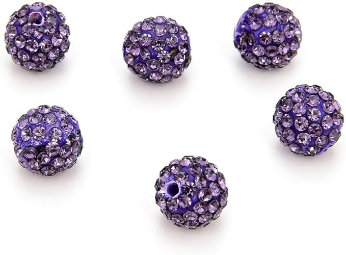 100pcs Adabele Grade A Suncatcher Crystal Rhinestone Pave Loose Beads 10mm Tanzanite Purple Polymer Clay Disco Ball Spacers Compatible with Shamballa All Craft Jewelry Making DB10-26