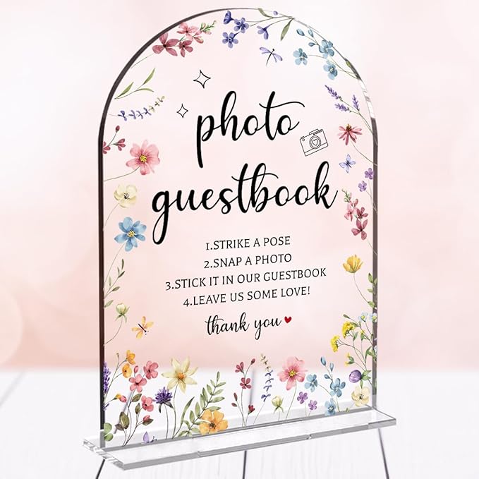 Wedding Sign Decor, Photo Guest Book Sign, Wedding Sign for Reception & Event Party, Bridal Shower Decorations, Wedding Table Sign Accessories for Event 5x7 Inch Arch Acrylic (Flower)