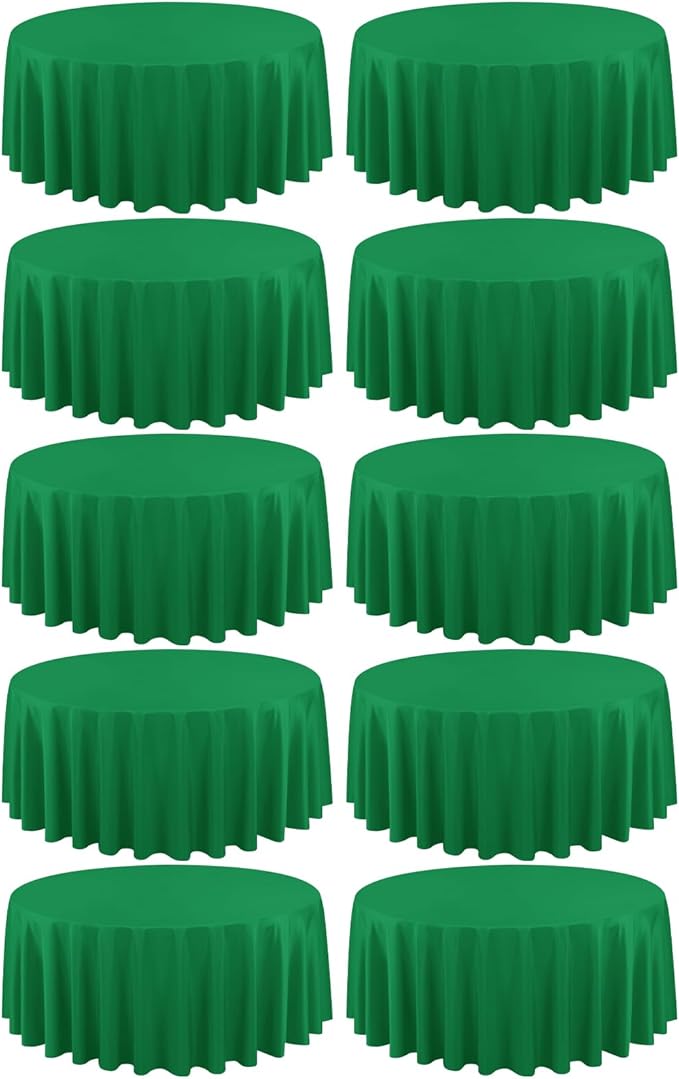 10 Pack Green Round Tablecloths - 90 Inch, Polyester Table Cover, Stain and Wrinkle Resistant Washable Fabric Table Cloth for Wedding Banquet Parties
