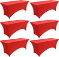 6-Pack 6ft Red Spandex Table Covers for Rectangle Standard Folding Tables - Wrinkle Resistant Stretch Tablecloths - Ultimate Fitted Table Protector for Parties, Trade Shows, Wedding