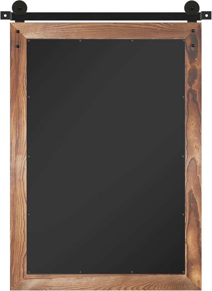 COGOOD Farmhouse Barn Door Wall Mirror - 25" X 38" Rustic Wood Framed Mirror for Bathroom, Living Room, Entryway Wall Decorative (Brown)