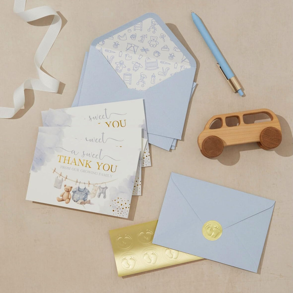 Baby Shower Thank You Cards - 50 Baby Thank You Notes with Assorted Envelopes & Stickers - Cute Watercolor & Gold Foil Delicate Greeting Cards Bulk Pack