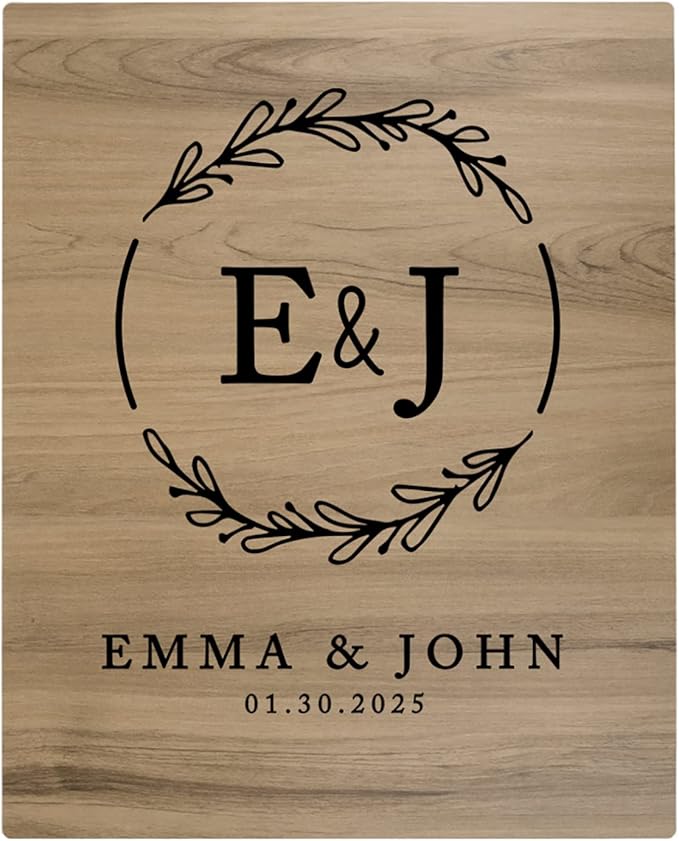 Andaz Press Large Wooden Welcome Sign for Wedding Rustic Welcome Sign 16" x 20" Custom Monogram & Date Laurel Wreath Wedding Signage English Oak MDF Wood Finish Wedding Reception Indoor Outdoor Signs