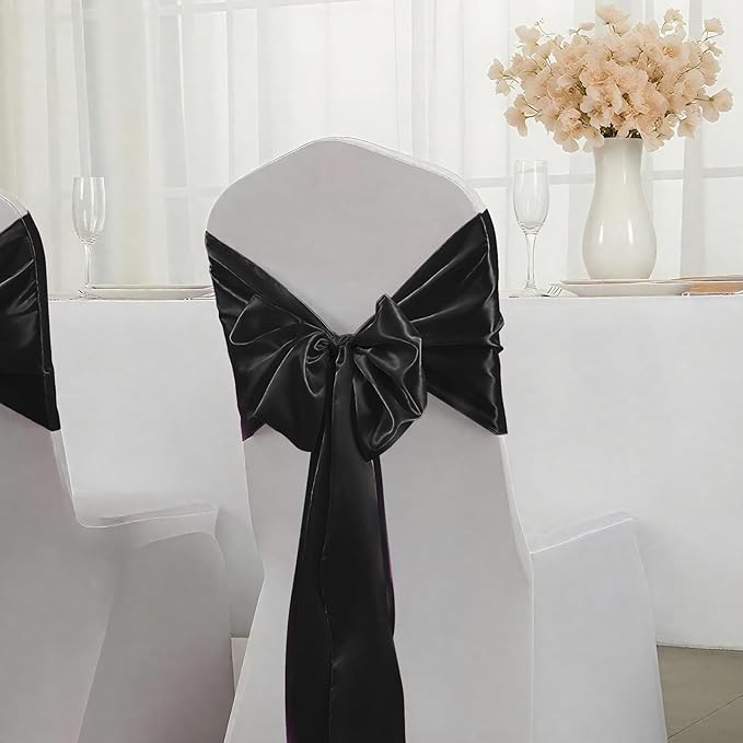 SHEJIZE 20 Pack Black Satin Table Runner 12x108 Inches Long, Bright Silky Smooth Satin Table Runner Table Decor for Wedding Banquet Christmas Prom Event Birthday Party