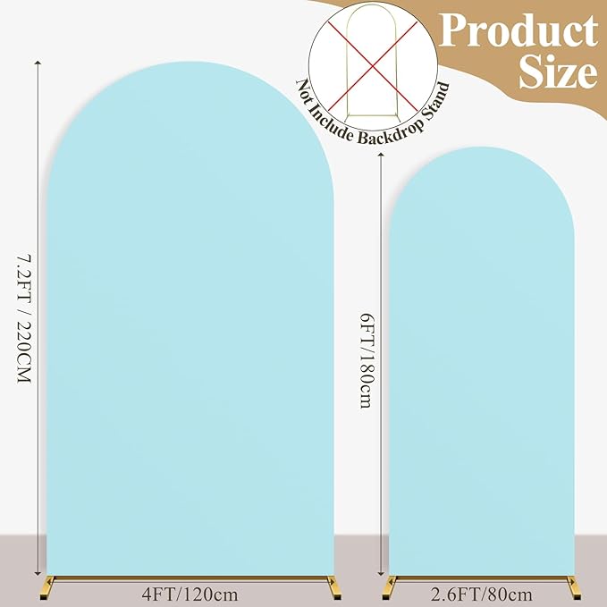 Ledido Wedding Arch Backdrop Cover 6FT 7.2FT Arch Covers 2Set Fitted Stretchy Spandex Round Top Stand Backdrop Cover for Wedding Banquet Ceremony Birthday Party Baby Shower Event Decoration,Blue