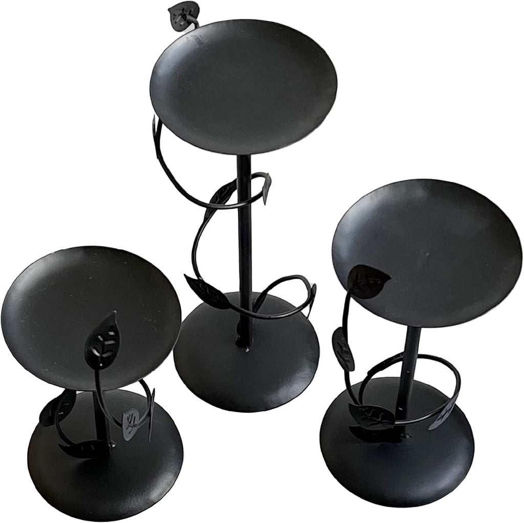 Lily’s Home Art Deco Climbing Vine Pillar Candle Holders, Steel, Black, Set of Three. Candles NOT Included