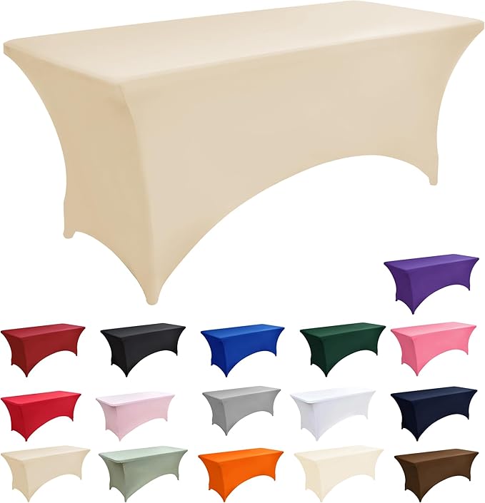 2-Pack 6ft Spandex Table Covers for Rectangle Standard Folding Tables - Wrinkle Resistant Stretch Tablecloths - Ultimate Fitted Table Protector for Parties, Trade Shows, Banquet
